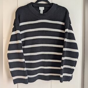 H&M Black and White Striped Crewneck Sweater